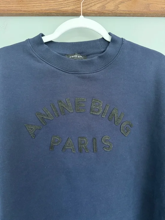 Anine Bing "Jaci" Washed Navy Black Paris Lettering Cotton Sweatshirt *Altered* - Picture 5 of 17
